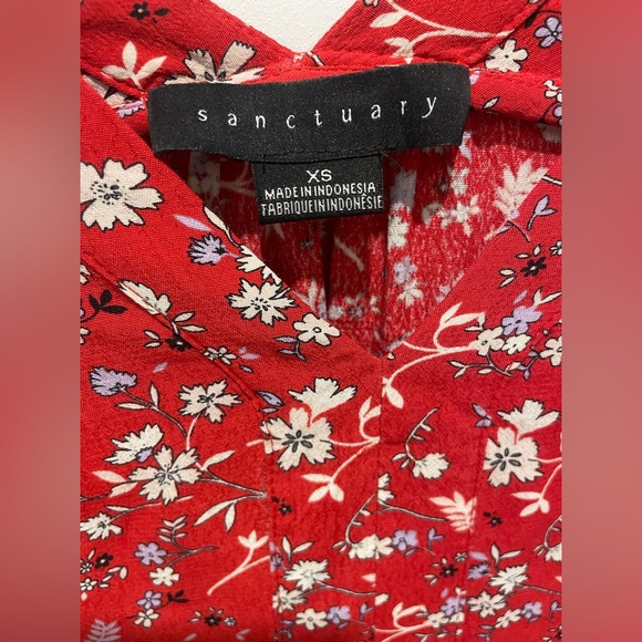 Sanctuary top - red floral, short sleeve flounce - Picture 4 of 5